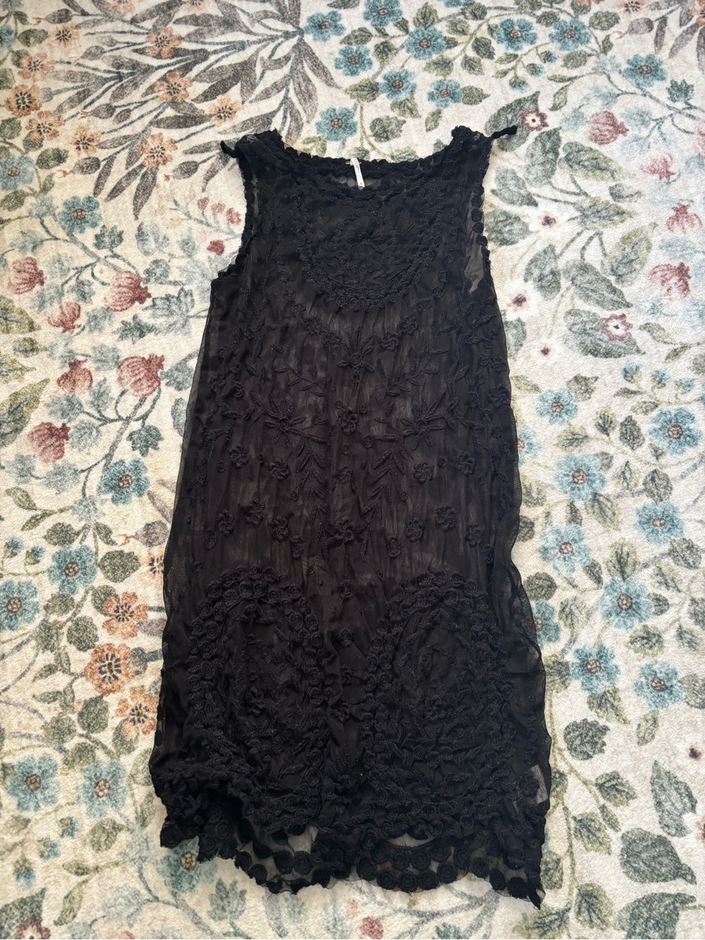 Free People Black Sleeveless Crochet-Embellished Mini Dress